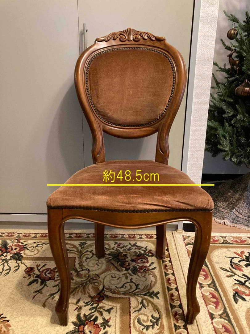 アンティーク／ダイニングチェア／ブラウン／猫脚／彫刻デザイン／ベロア調