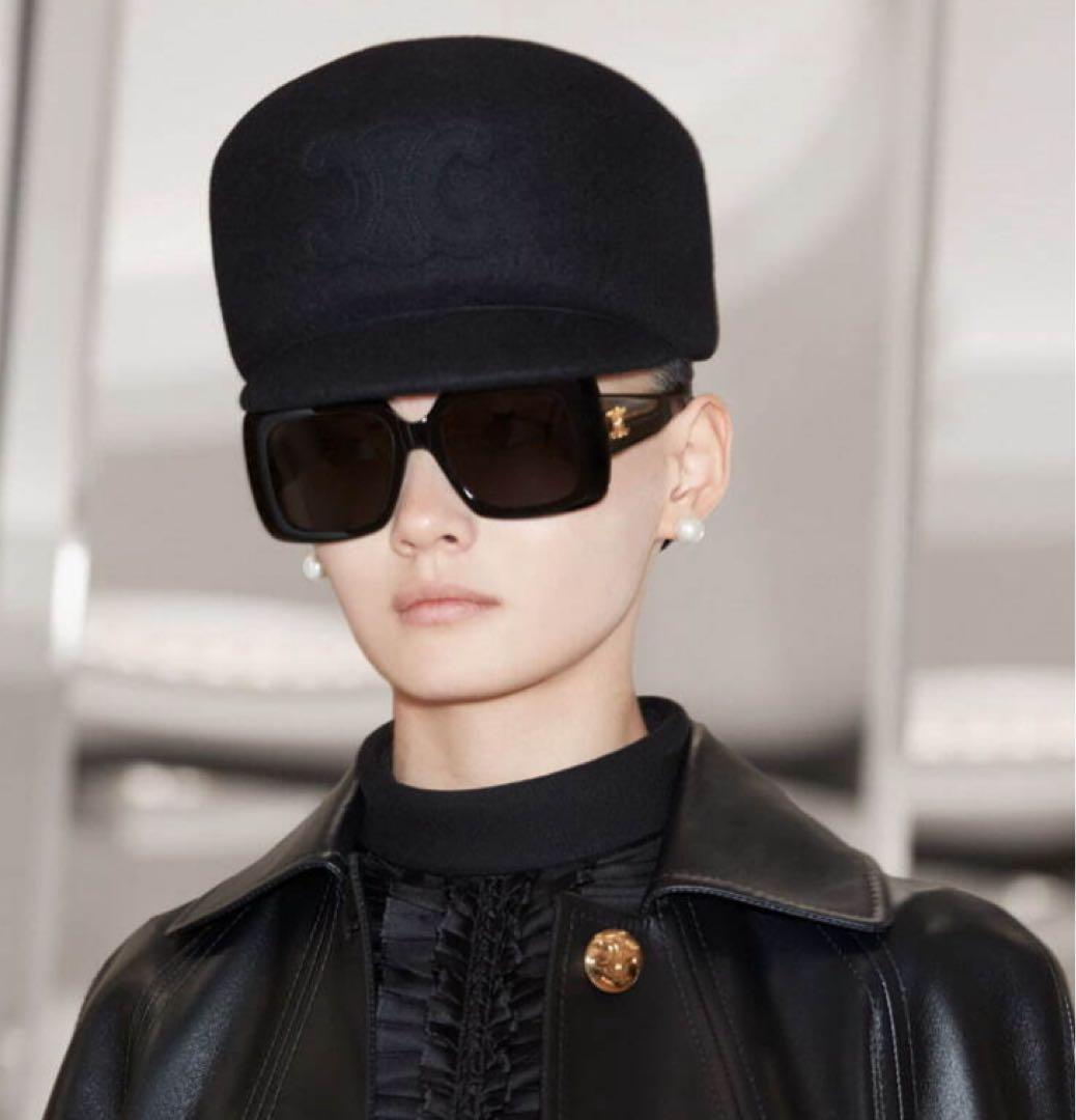 セリーヌ　CELINE 2024コレクション　ウールキャップ　黒