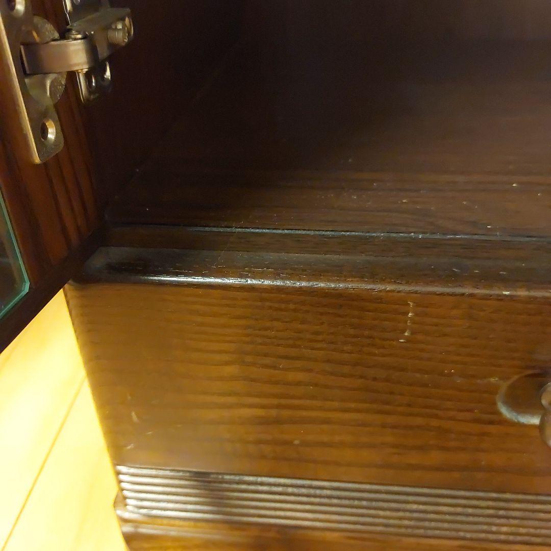 ダークブラウン ガラス棚 コレクションケース 照明・引き出し付　リビング収納