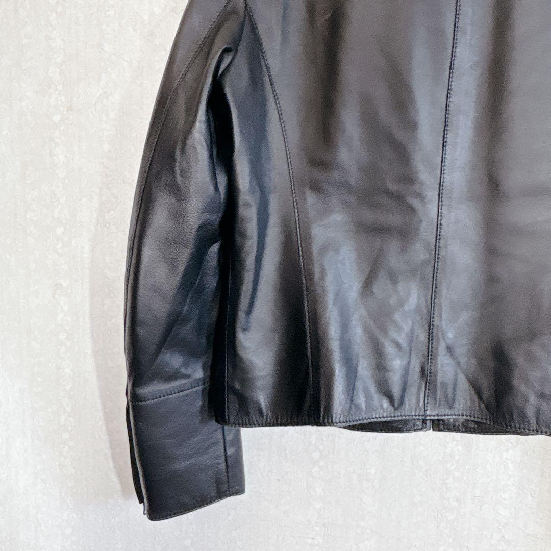 【極美品】23区 ラムレザージャケット ノーカラー ブラック 38