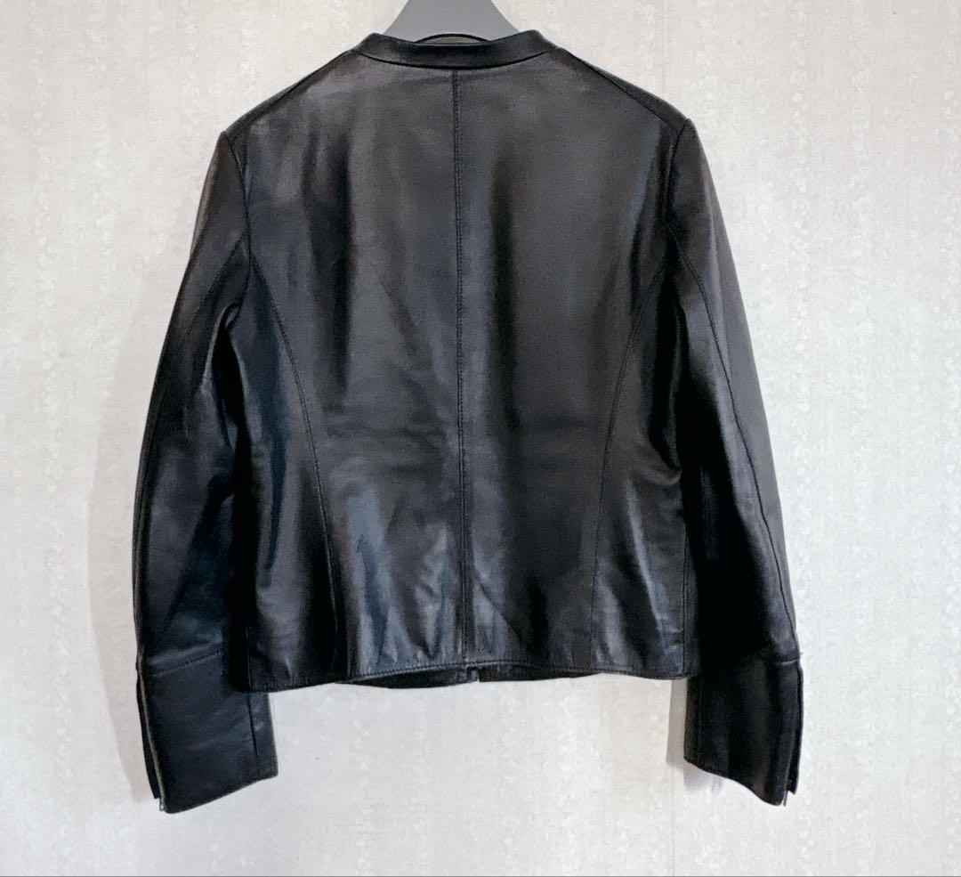 【極美品】23区 ラムレザージャケット ノーカラー ブラック 38