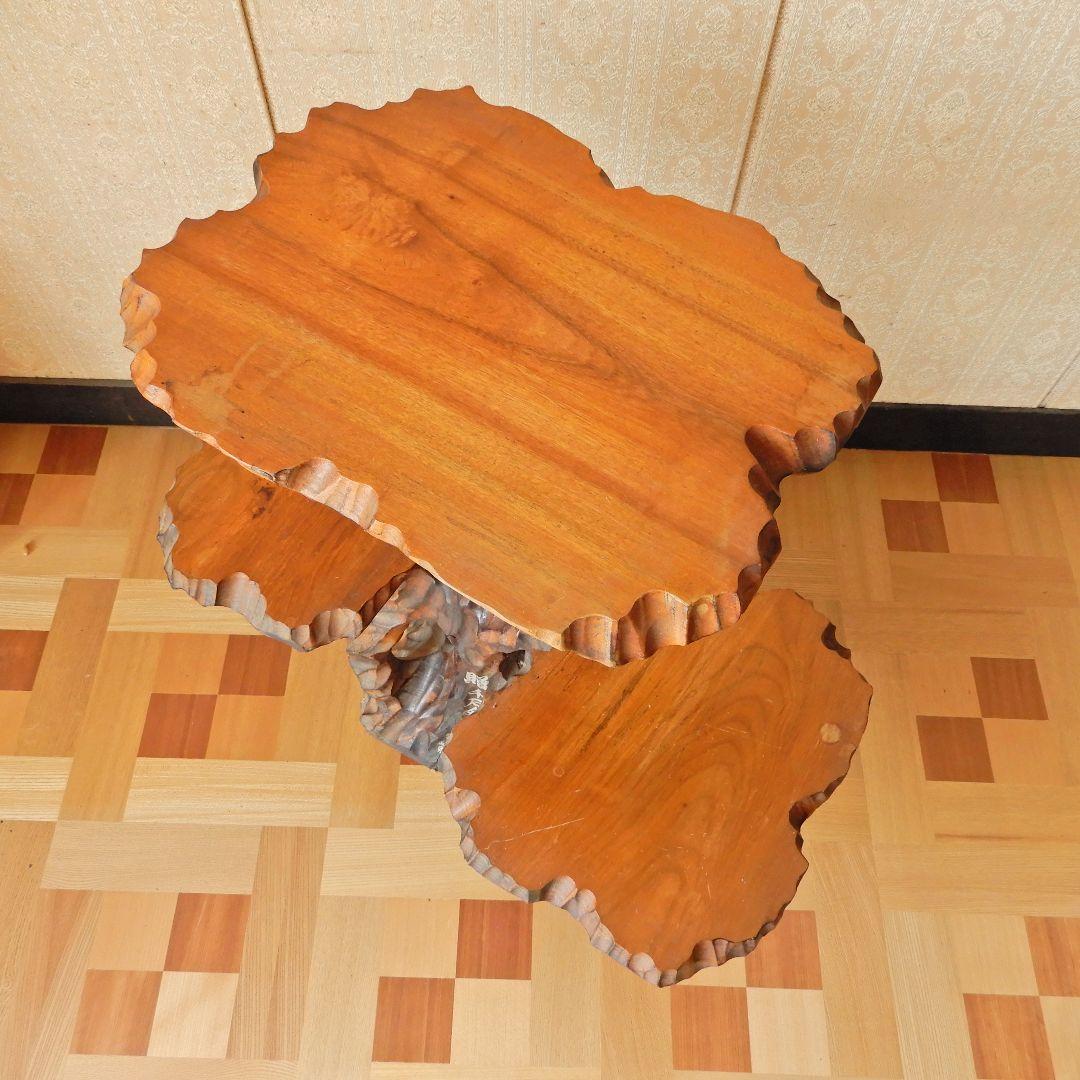 【レトロ アンティーク】天然木 三段テーブル 花台