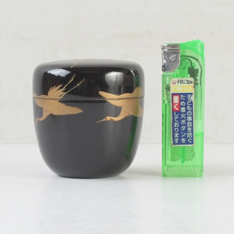 茶道具　黒漆　鳥蒔絵　棗　銘「千歳」　裏千家十一代玄々斎極め箱　V　9787