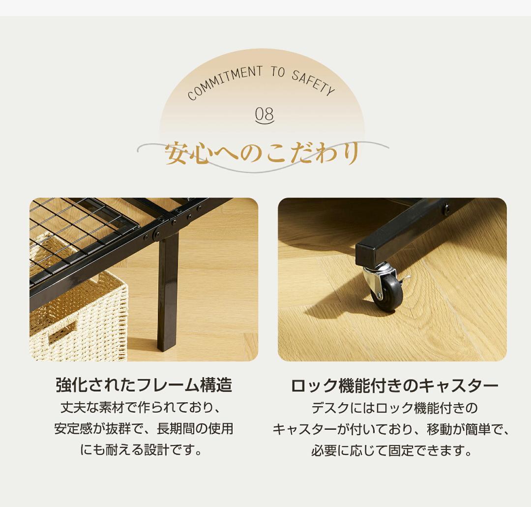 赤字価格！ロフトベッド シングル スチールネット・移動型デスク付き　WHITE