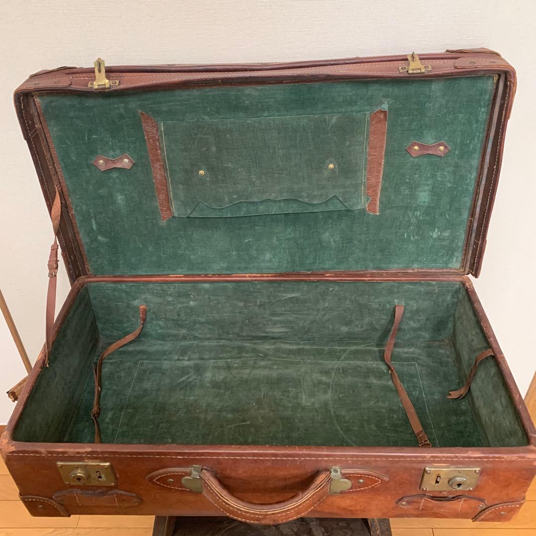 アンティークレザー本革トランク重厚収納ケースヴィンテージオブジェ昭和レトロ
