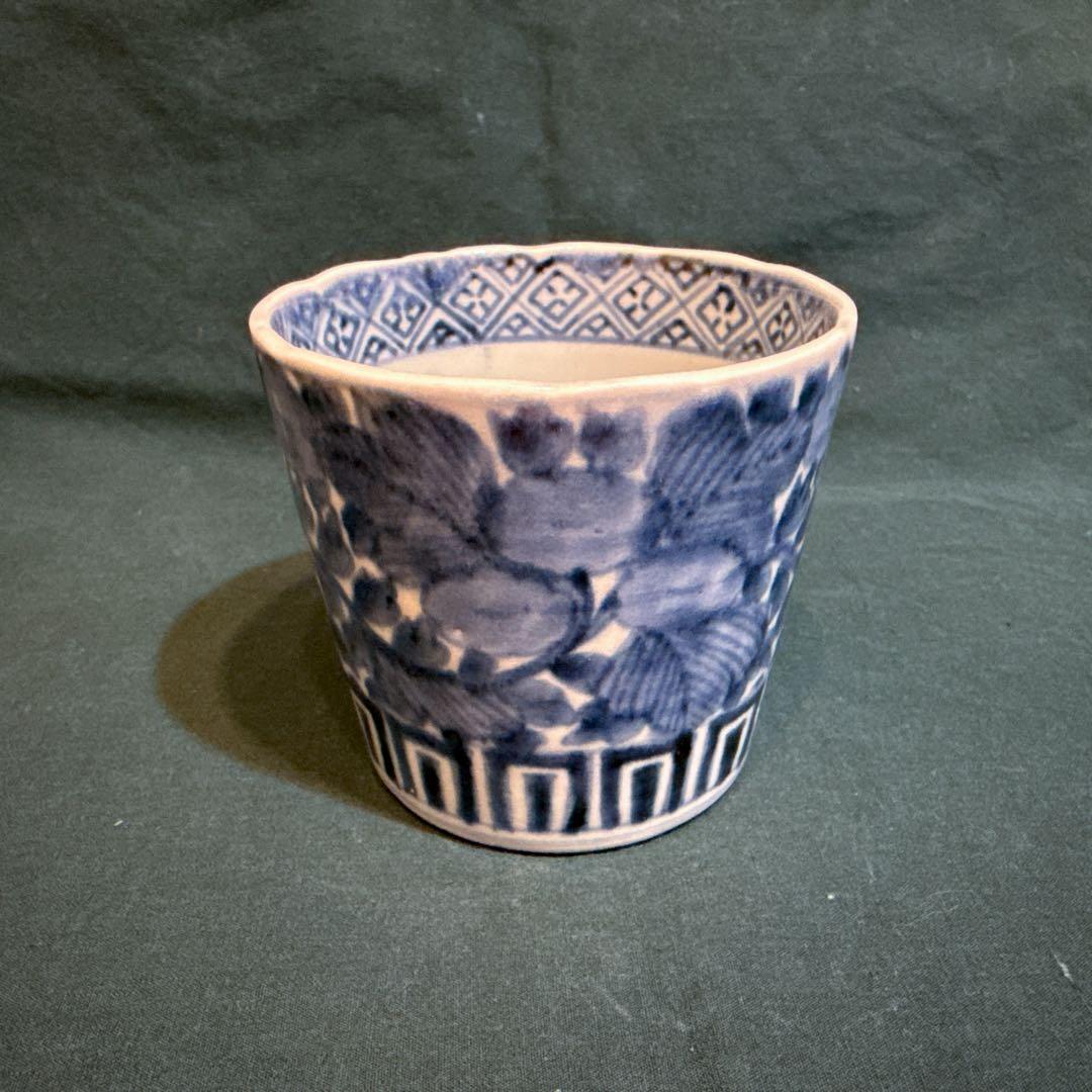 古伊万里　蕎麦猪口　江戸後期　花草唐草文