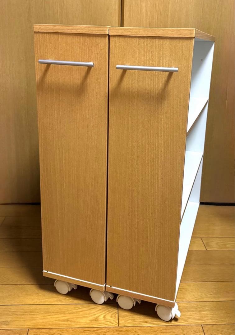 キャスター付き木製本棚　スリム型　3段　2点セット