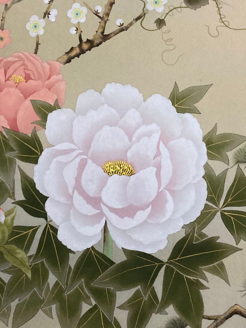 掛け軸 掛軸 吉祥四季開運之図 尺五 石田花堂 桐箱付き 床の間 和室 縁起