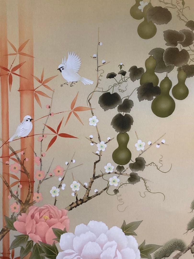 掛け軸 掛軸 吉祥四季開運之図 尺五 石田花堂 桐箱付き 床の間 和室 縁起