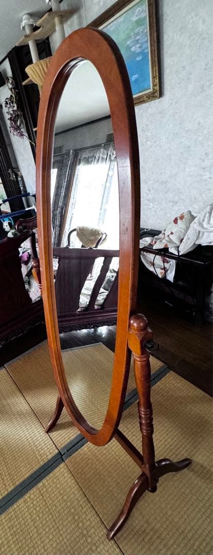 オーバル型 姿見 全身鏡 ミラー 当時物 ヴィンテージ クラッシック ブラウン