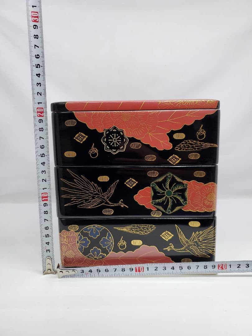 【会津漆器　錦絵蒔絵　三段重箱】天然木製　白木屋漆器店　お重