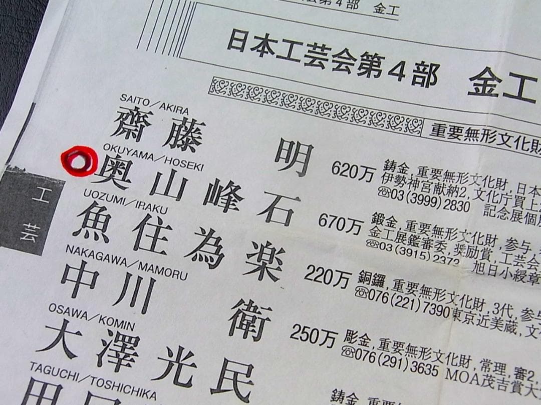 【 E090 】 超名品　人間国宝　鍛金師　奥山峰石作品　金鍍金鳳凰之図銀製手釦