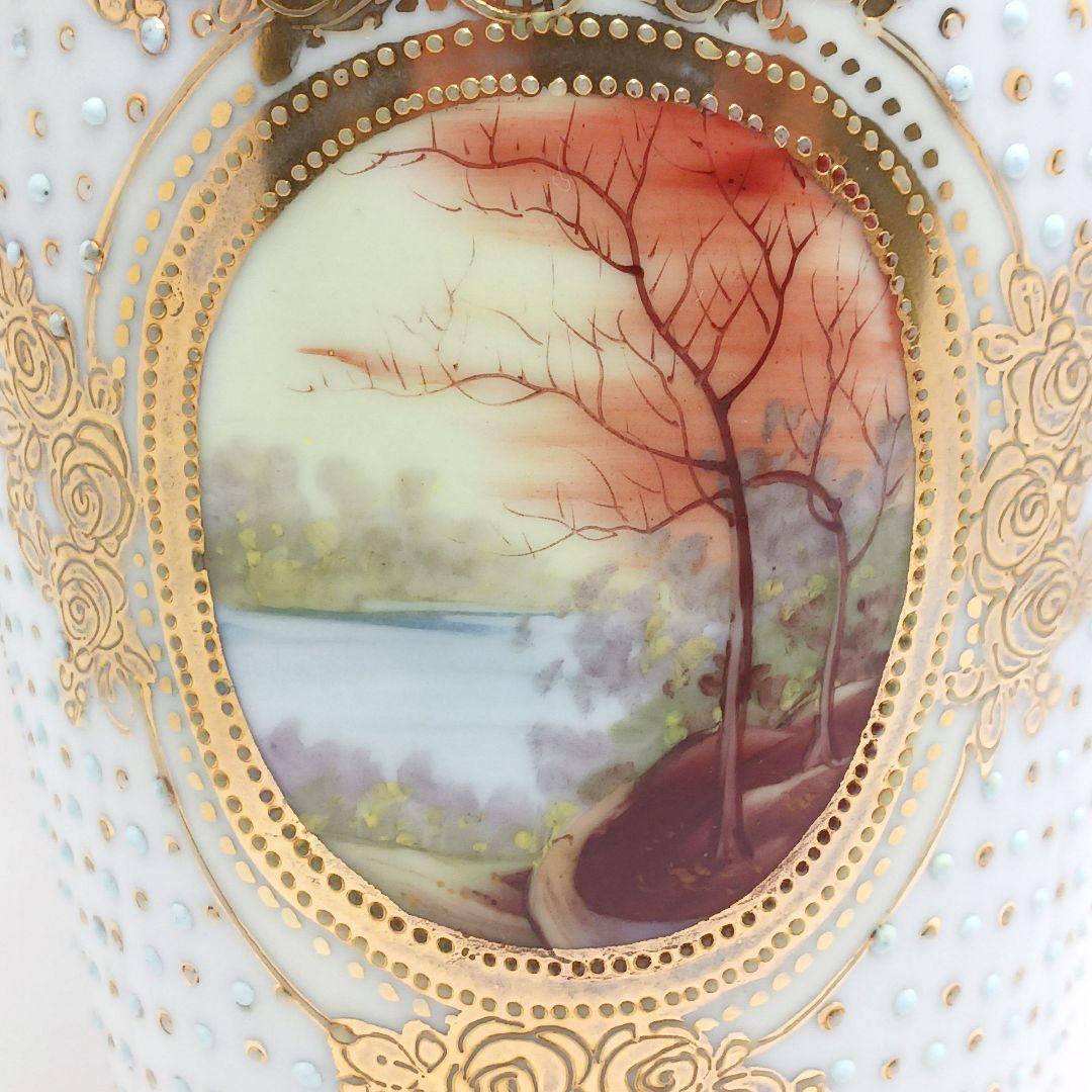 Y3036-3 オールドノリタケ マルキ印 風景文花瓶 輸出向け　L