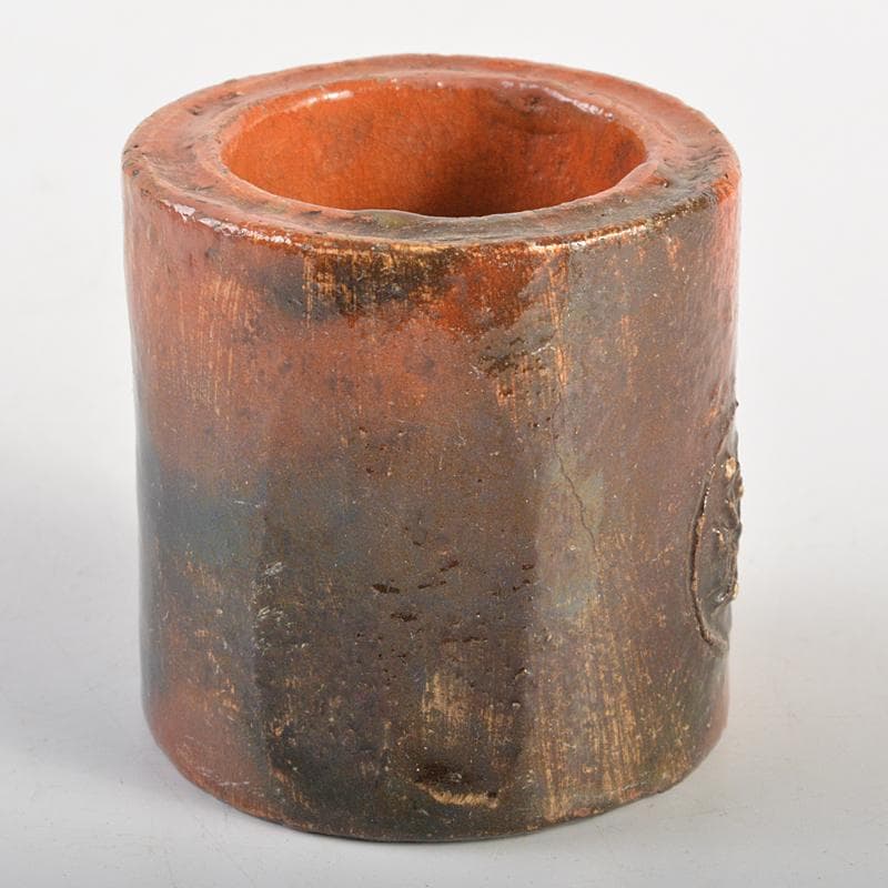 茶道具　楽吉左衛門　九代了入作　赤輪蓋置　裏千家十四代淡々斎極め箱　CR7434