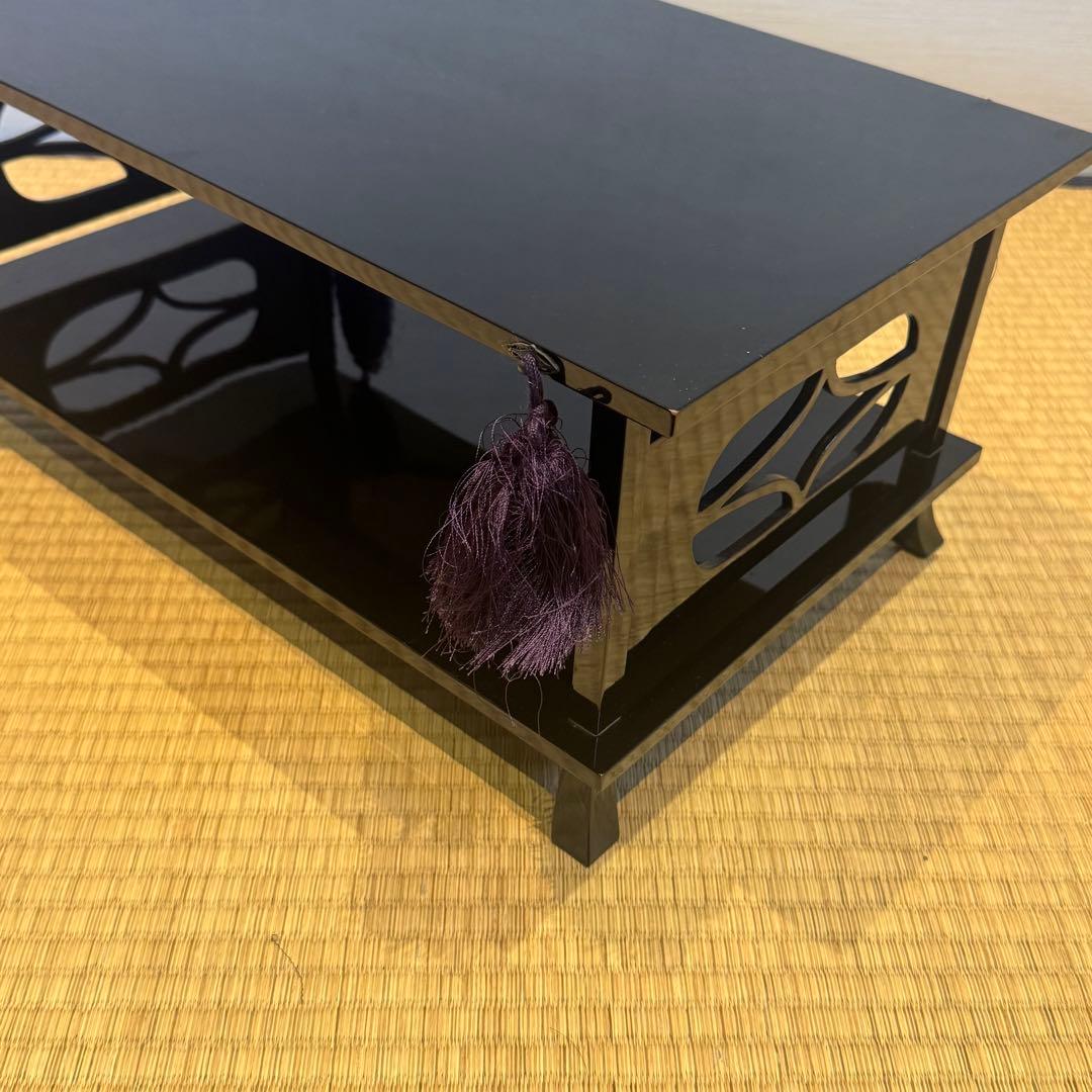 塗師 喜斎 作 蝋色 冠卓 房飾 共箱 木製漆器 花台 二段