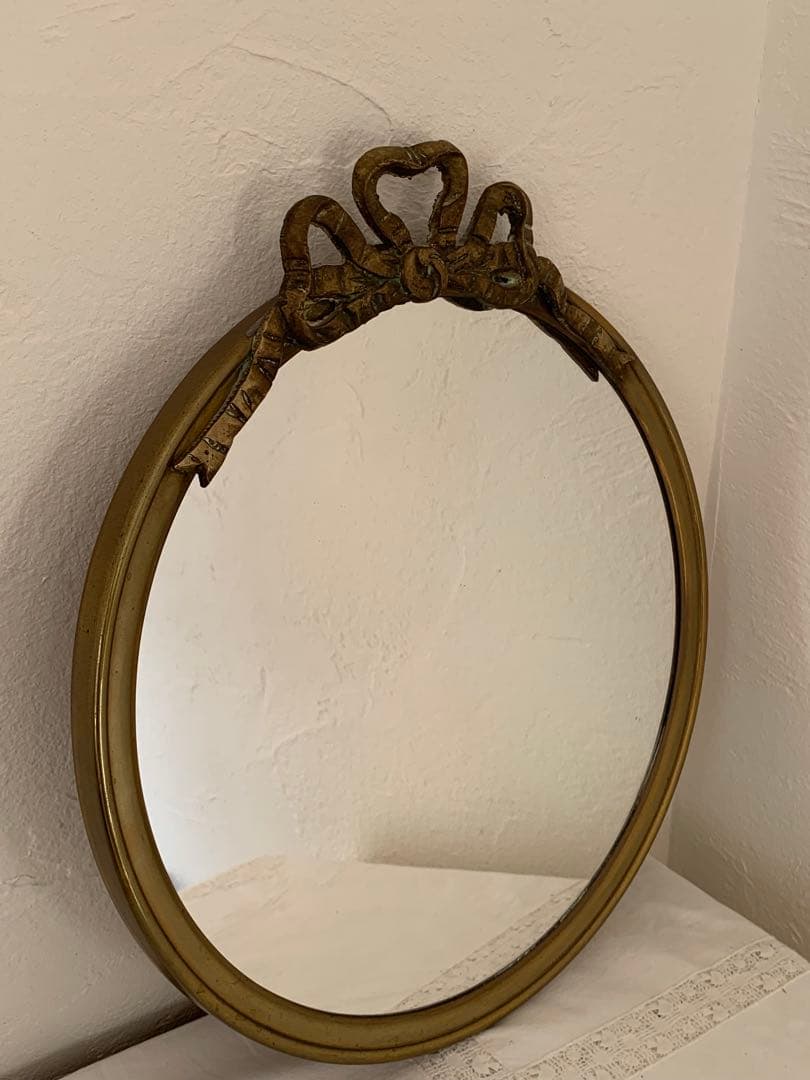 フランス　蚤の市　リボン装飾　ミラー　鏡　ブロカント