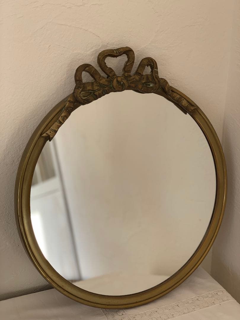 フランス　蚤の市　リボン装飾　ミラー　鏡　ブロカント