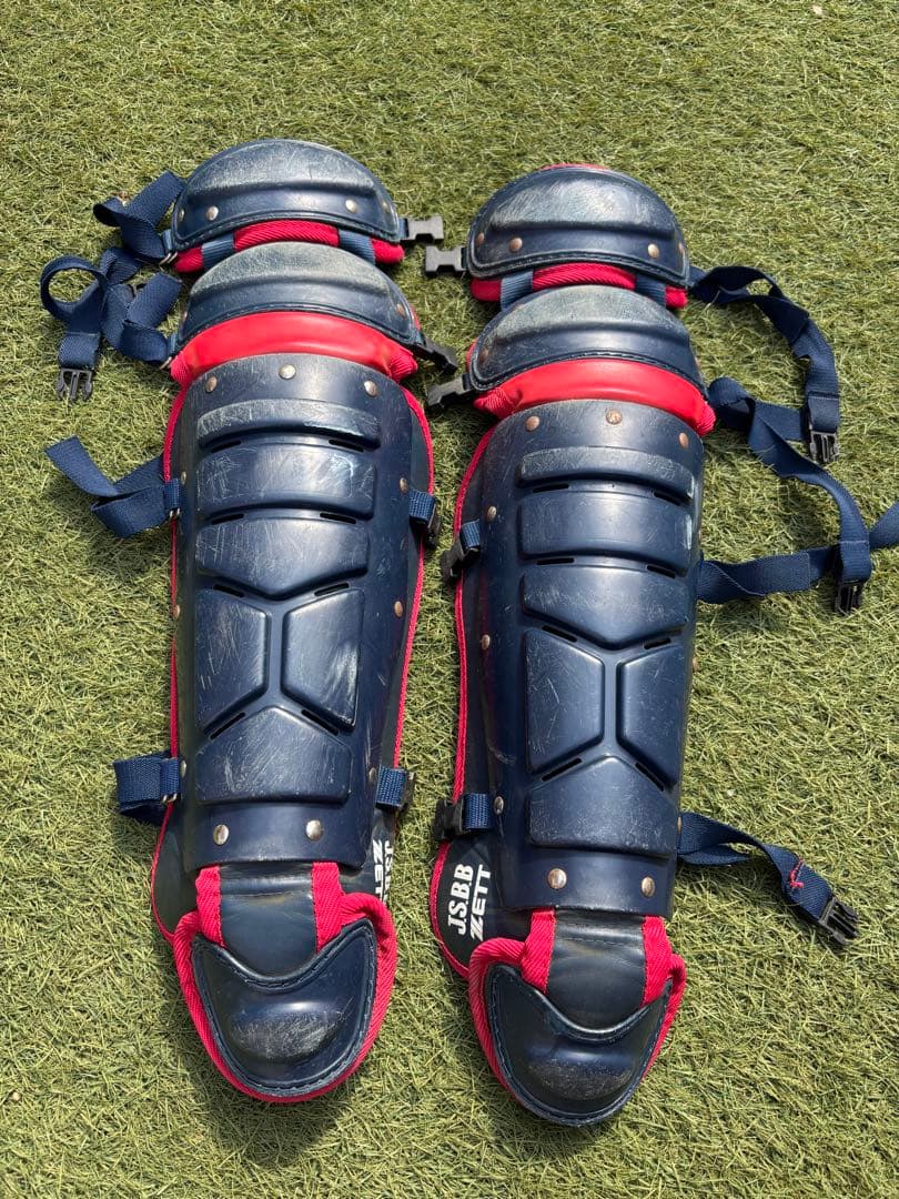 ZETT 軟式キャッチャー用プロテクター 赤青　3点セット