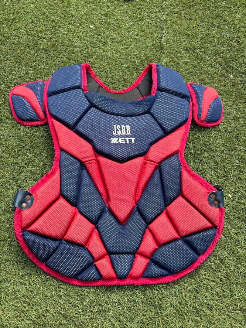 ZETT 軟式キャッチャー用プロテクター 赤青　3点セット