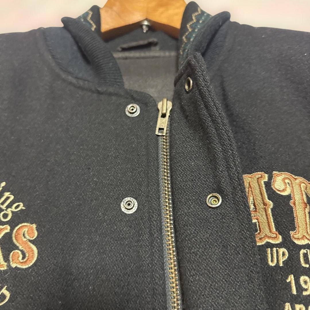 80's 90's BATSU スタジャン　袖レザー　刺繍ワッペン　ジップアップ