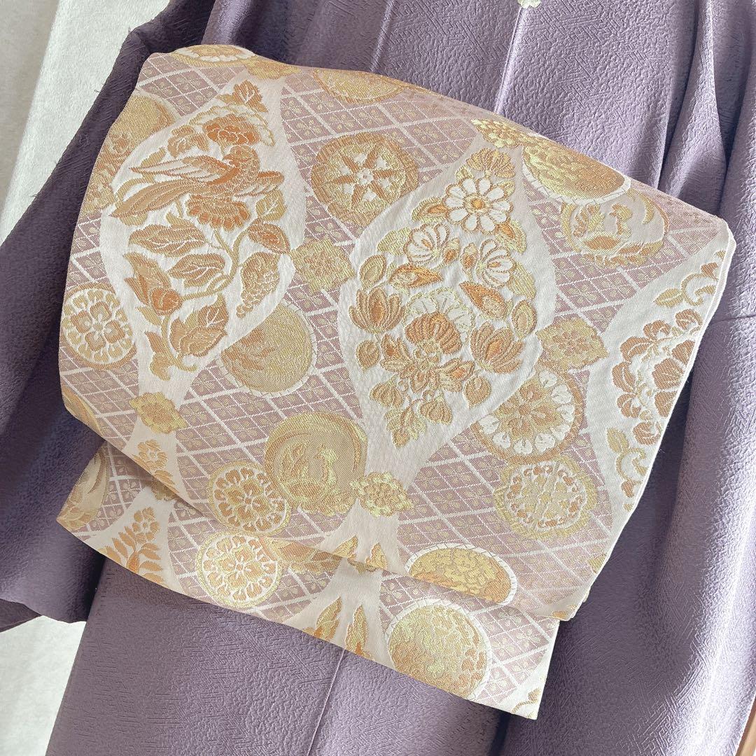 色無地　フルセット　着物　正絹　トールサイズ　紫　卒業式　入学式　一つ紋　G6