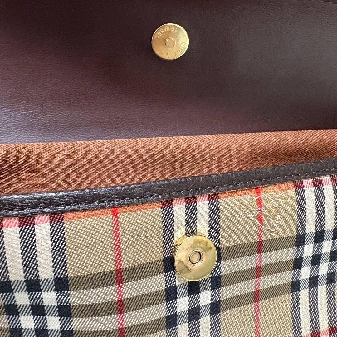 【極美品】バーバリー ノバチェック ホースロゴ キャンバス レザー クラッチ