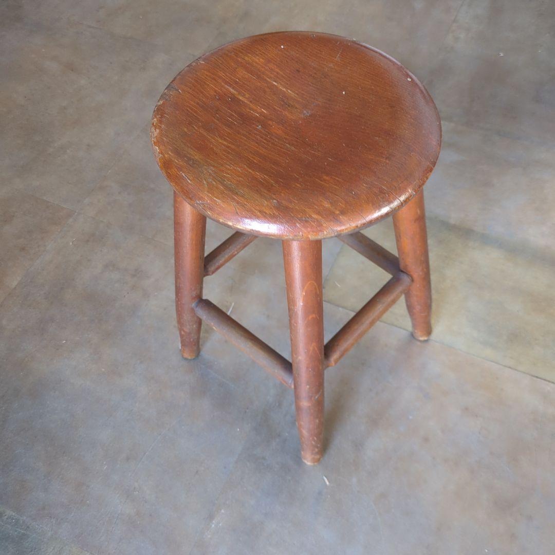 骨董　椅子　丸椅子　木製　スツール ブラウン アンティーク　イス