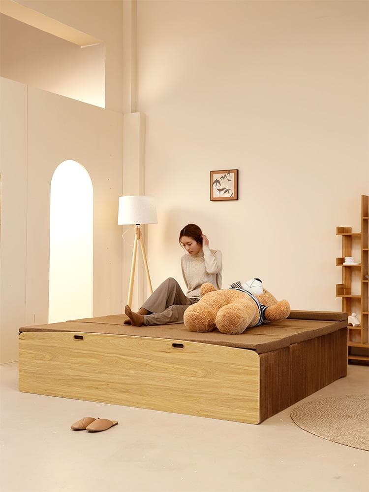 ペーパー折りたたみベッド幅120㎝高さ16㎝組立不要 マットレス付き 一人暮らし