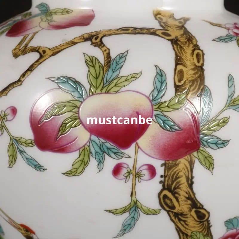 乾隆粉彩蒔金仙鶴寿桃将軍缶 景徳鎮 陶磁器 装飾品 現代工芸品 美術品 置物