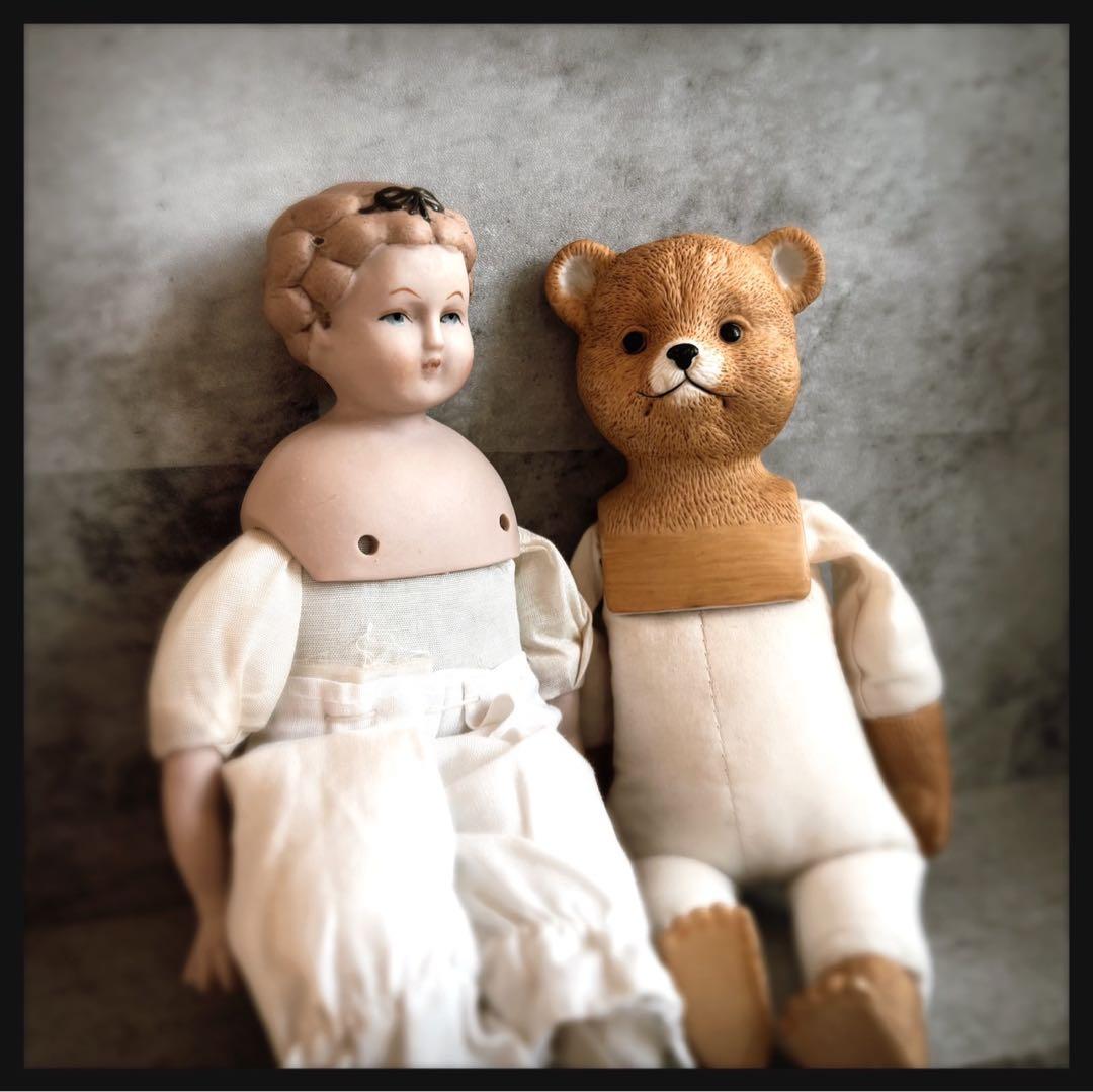 レアヴィンテージ 黒いリボンの女の子　ビスクドール