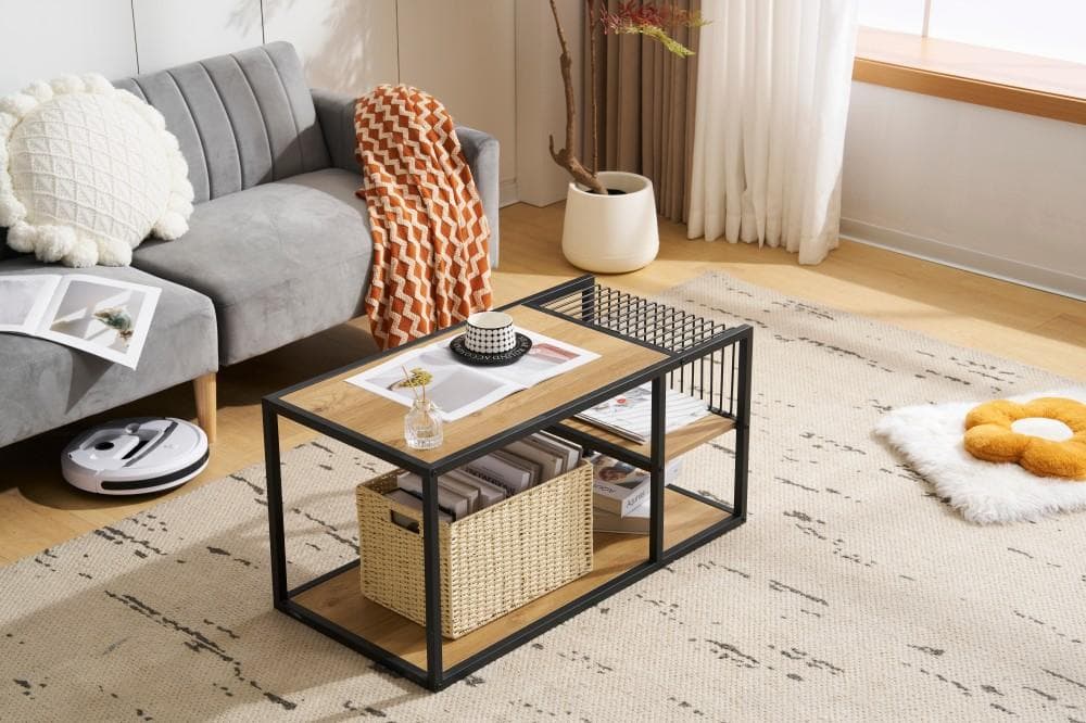 センターテーブル ローテーブル 収納付き 収納棚 おしゃれスチール脚 幅90cm