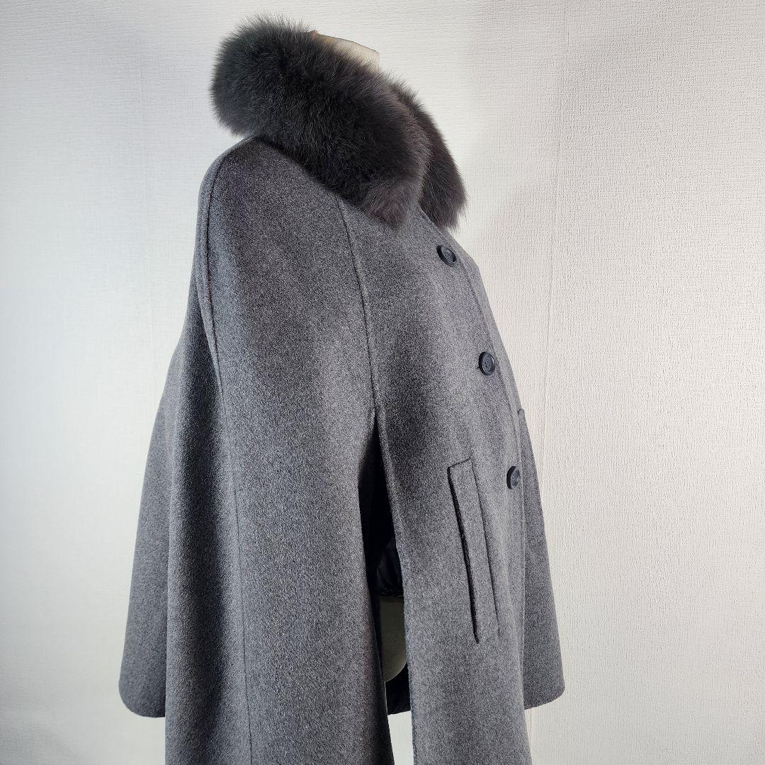 美品 みよし毛皮 フォックスボリュームファーケープコート ウール カシミヤ 現行