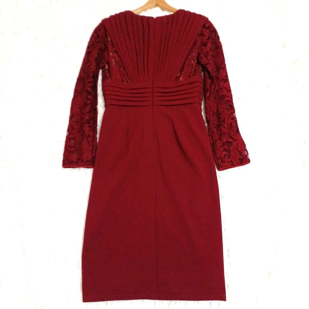 新品✨タダシショージ　ワンピース　深紅　ワイン　レース　ストレッチ　XS