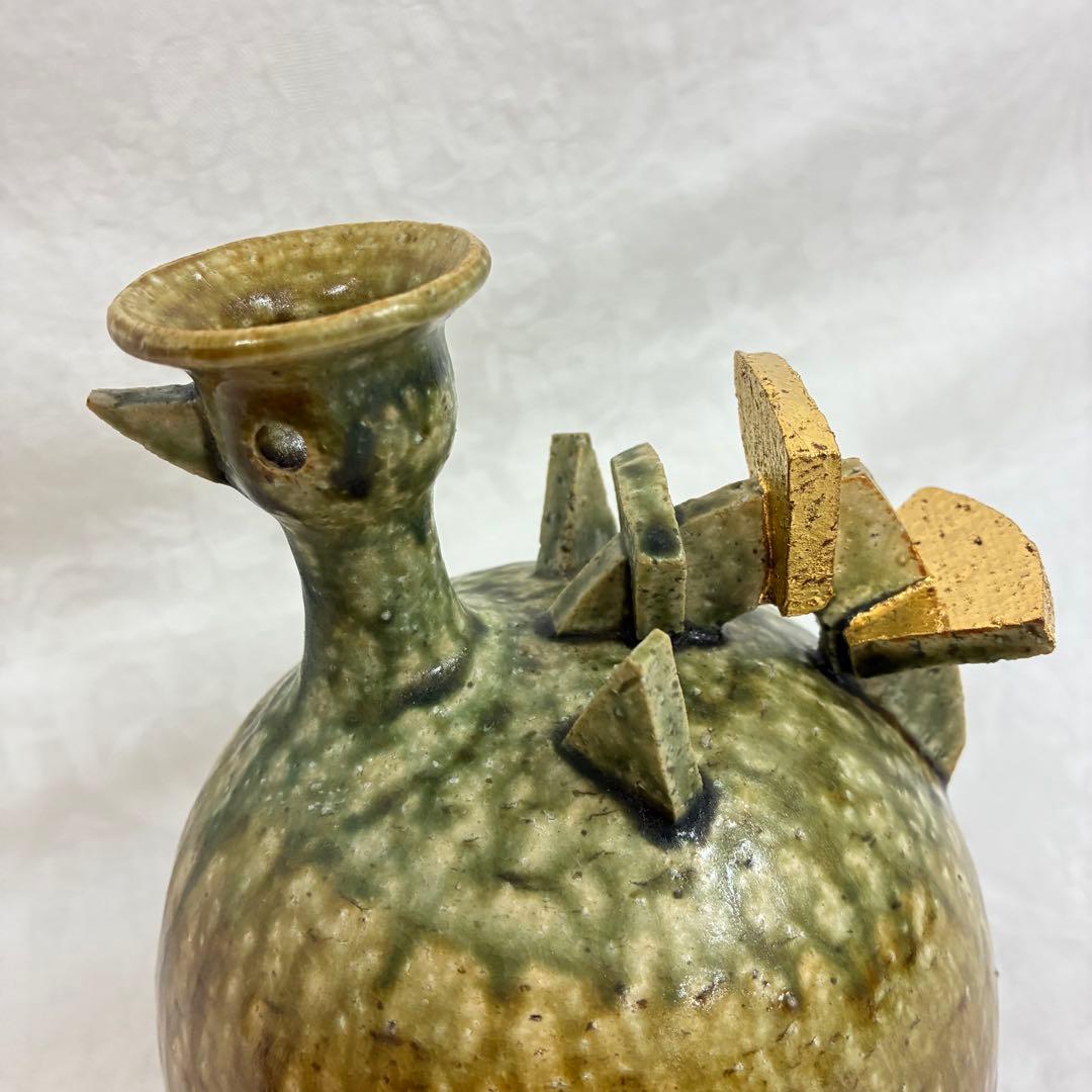 作家物 永見鴻人作 鳥 花挿 花瓶 一輪挿し 飾り壺 ヴィンテージ 桐箱入り