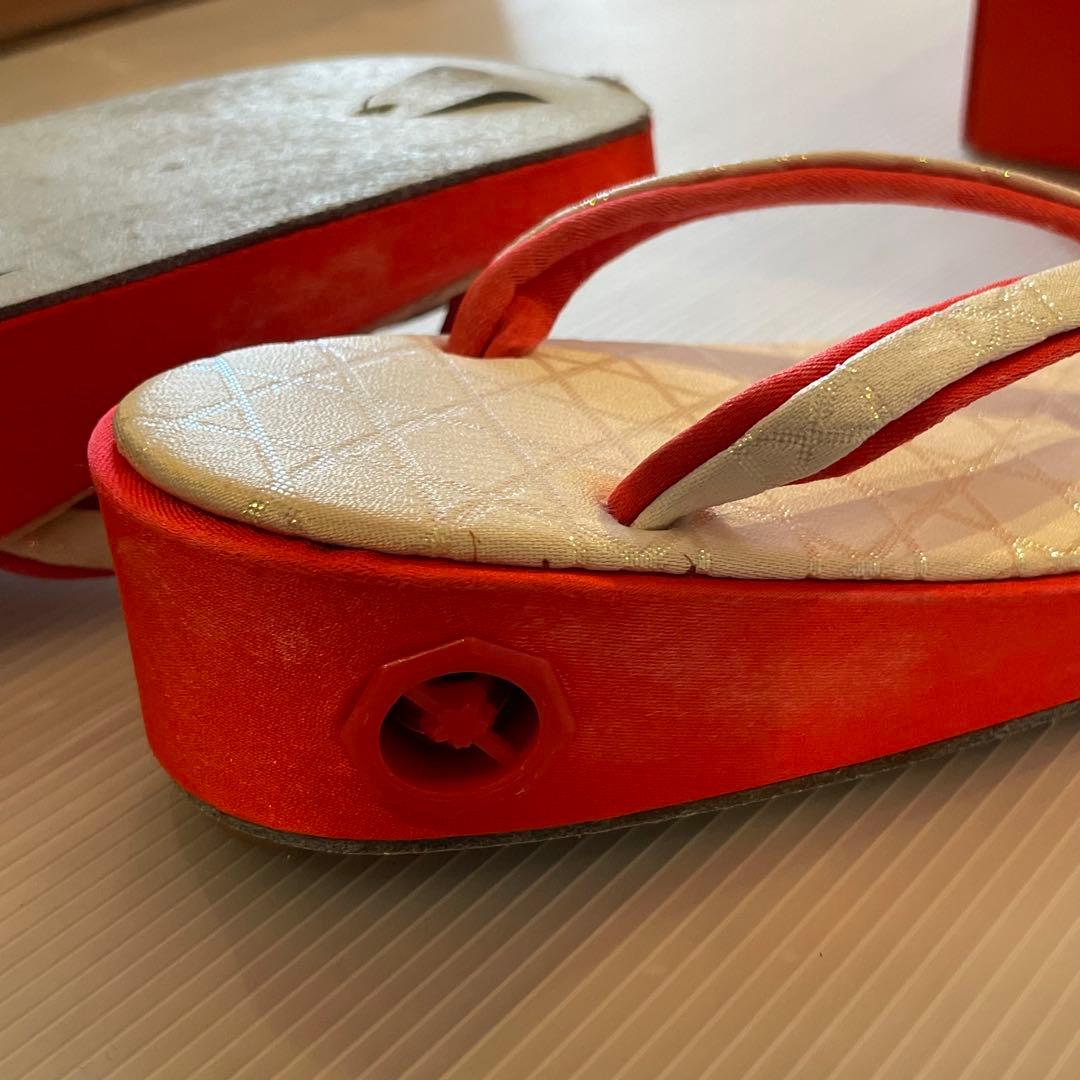 七五三用 はこせこ　朱色と金　草履・バッグ・小物セット　18㎝ 和装