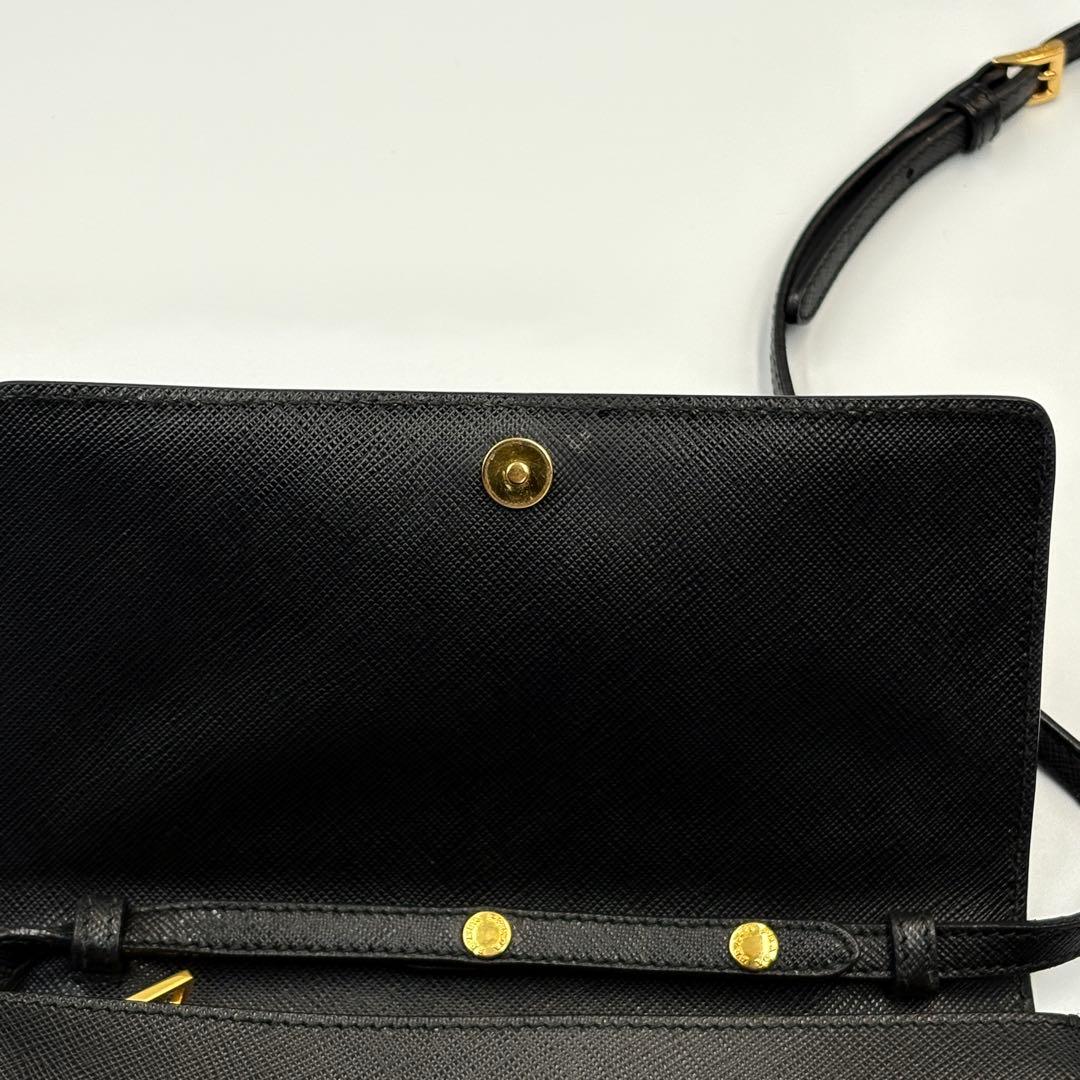 PRADAサフィアーノショルダーバッグウォレットブラック ゴールド金具20cm