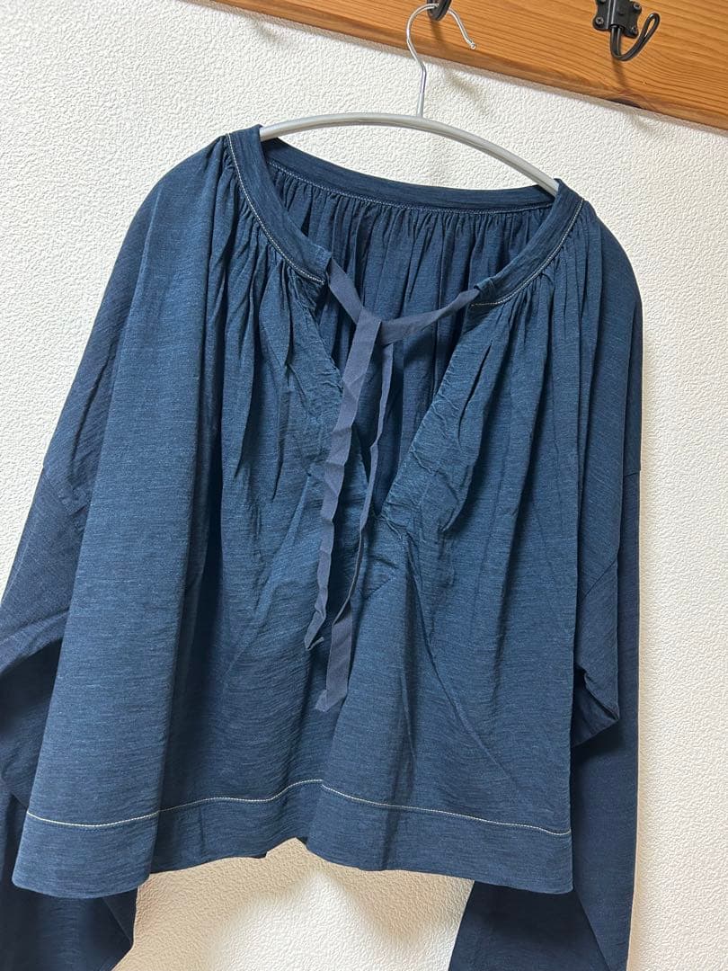 25SS 45R スーピマ天竺のギャザーブラウス（インディゴ）
