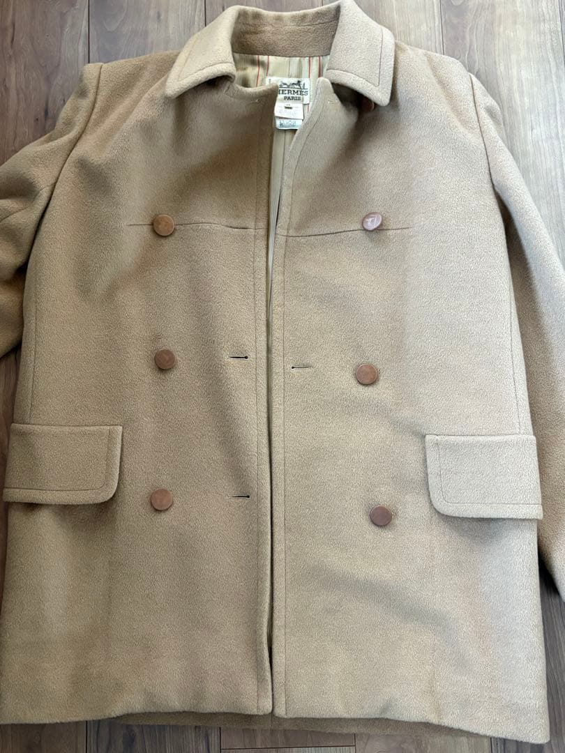 日本正規美品　HERMES ダブル コート 40 ベージュ　キャメル100%