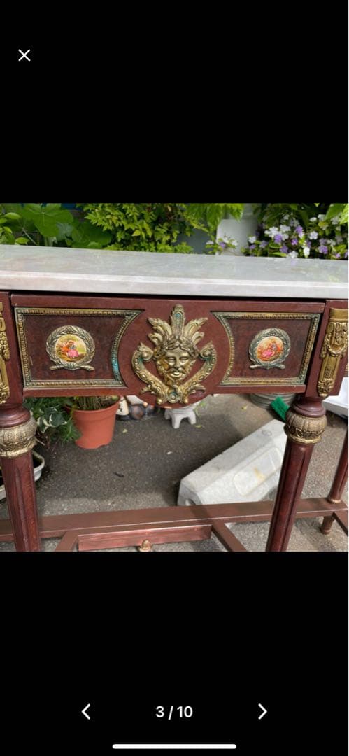 半額以下 スペイン製 大理石テーブル 木製テーブル 大理石天板