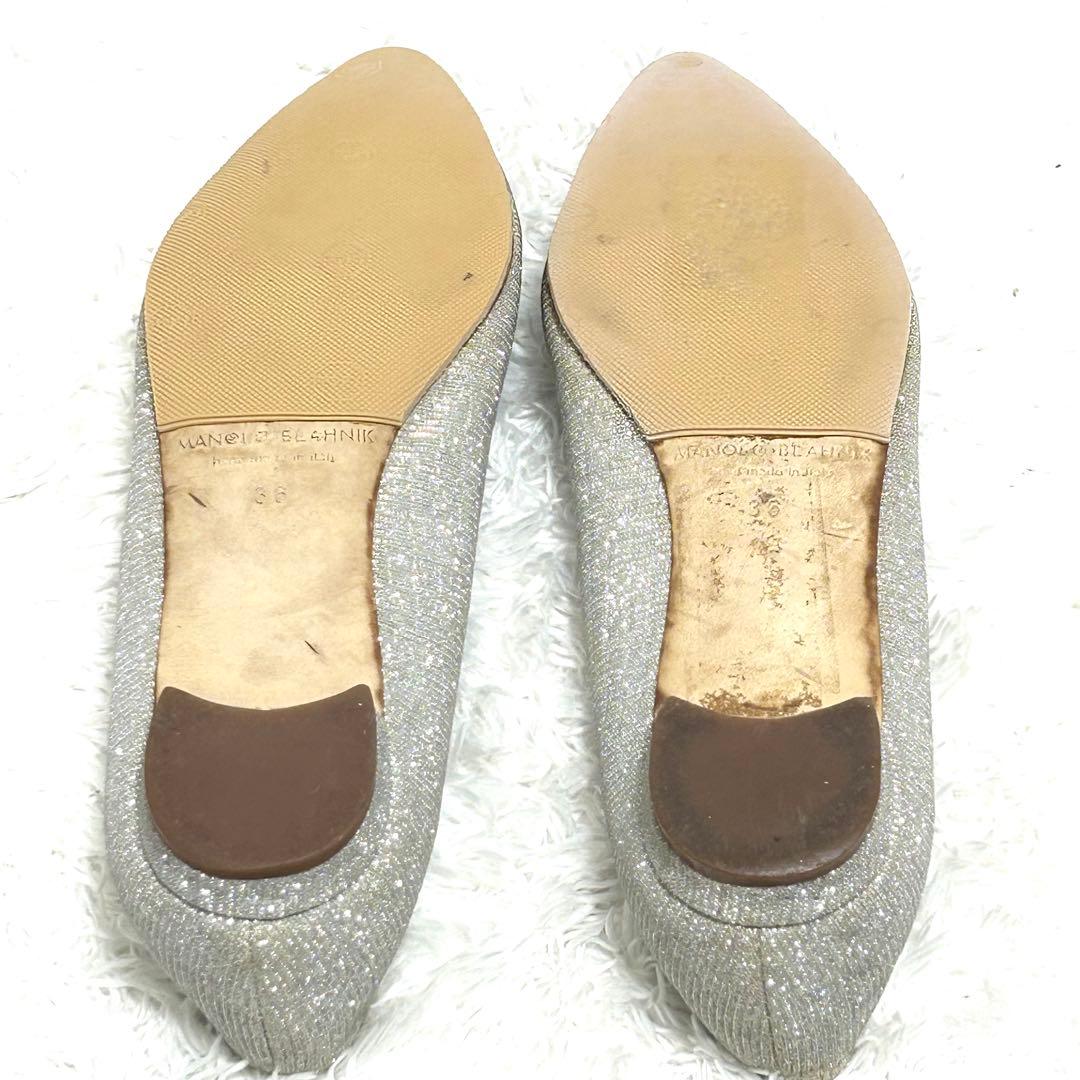 ✨正規品✨ マノロブラニク ハンギシ シルバー ビジュー グリッター フラット