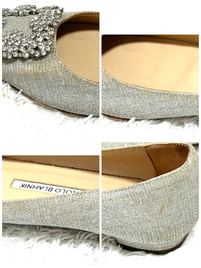 ✨正規品✨ マノロブラニク ハンギシ シルバー ビジュー グリッター フラット