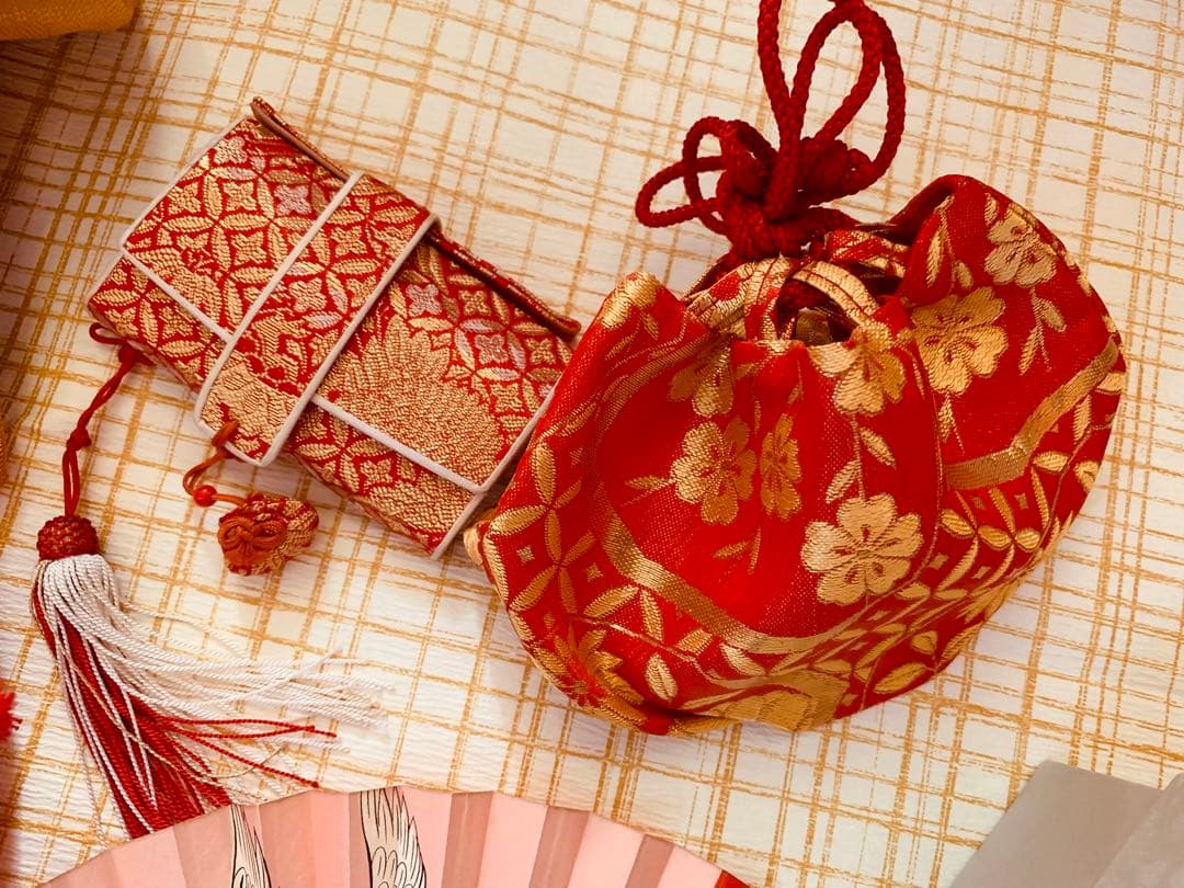 七五三　3歳から5歳の女の子のお支度　お着物は7歳用　はこせこ草履巾着