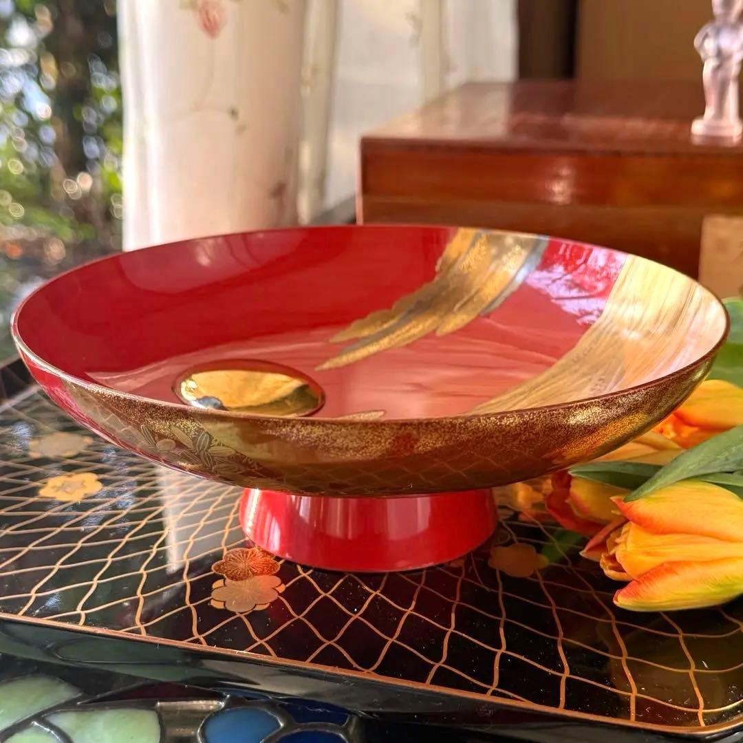 2147様感謝‼️愛蔵金銀波❌日の出❌松超絶高蒔絵大盃総欅塗木箱入黄布古布付1客