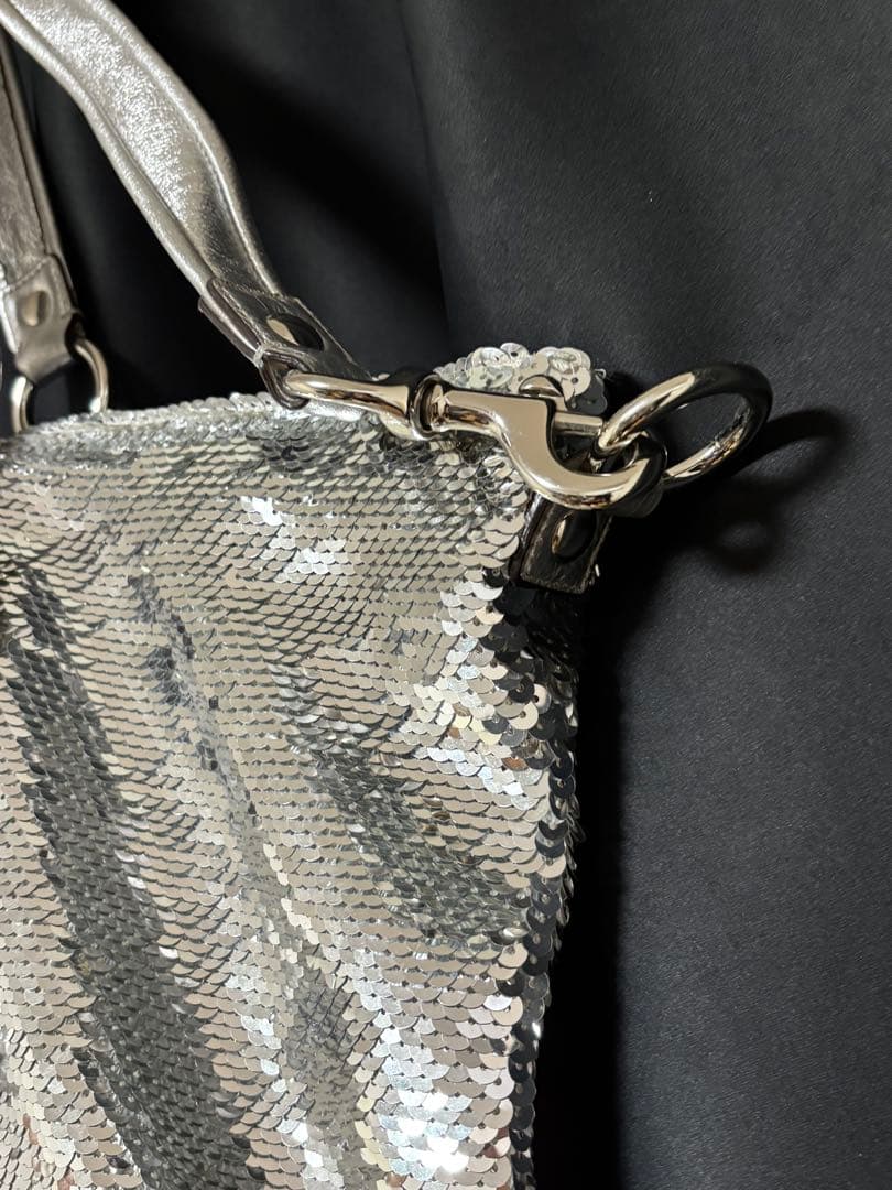 COACH コーチ ポピー ショルダーバッグ スパンコール シルバーPOPPY