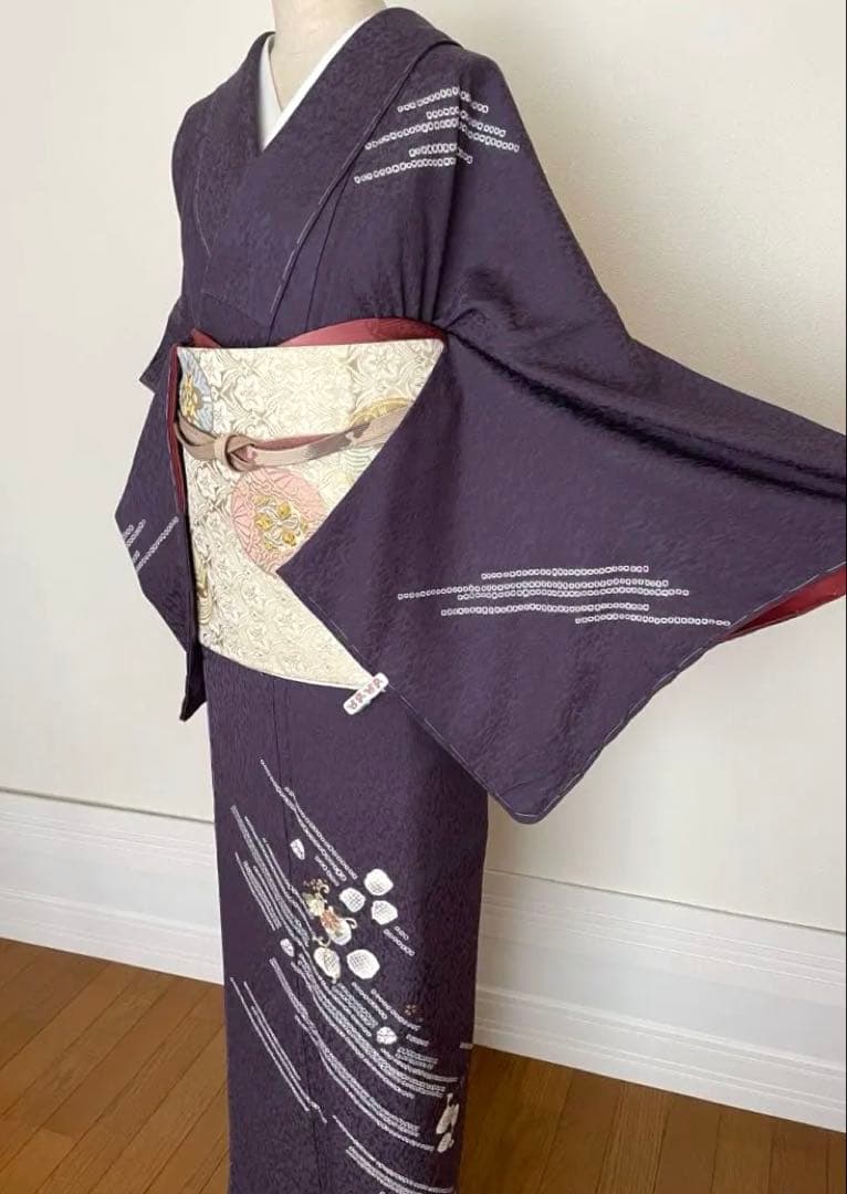 しつけ付き 手刺繍×絞り 付下げ訪問着 正絹着物 トールサイズ裄丈70