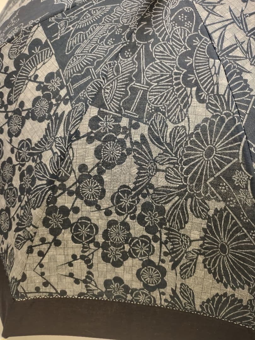 新品　藍染布地の日傘　麻　白木手元 　日本製　長傘　和傘