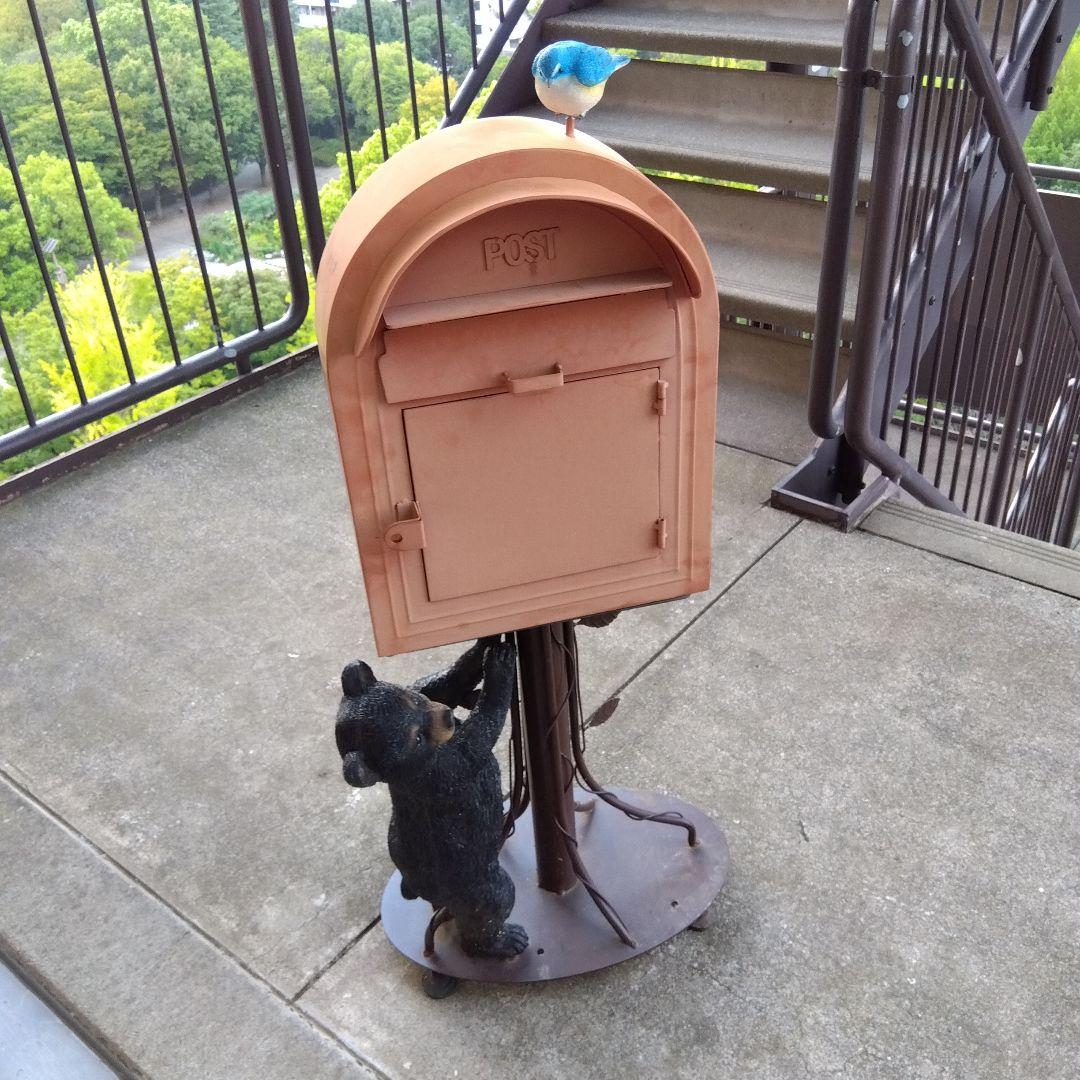 郵便受けポストガーデニング置物熊と鳥鍵つき8800円にお値下げ