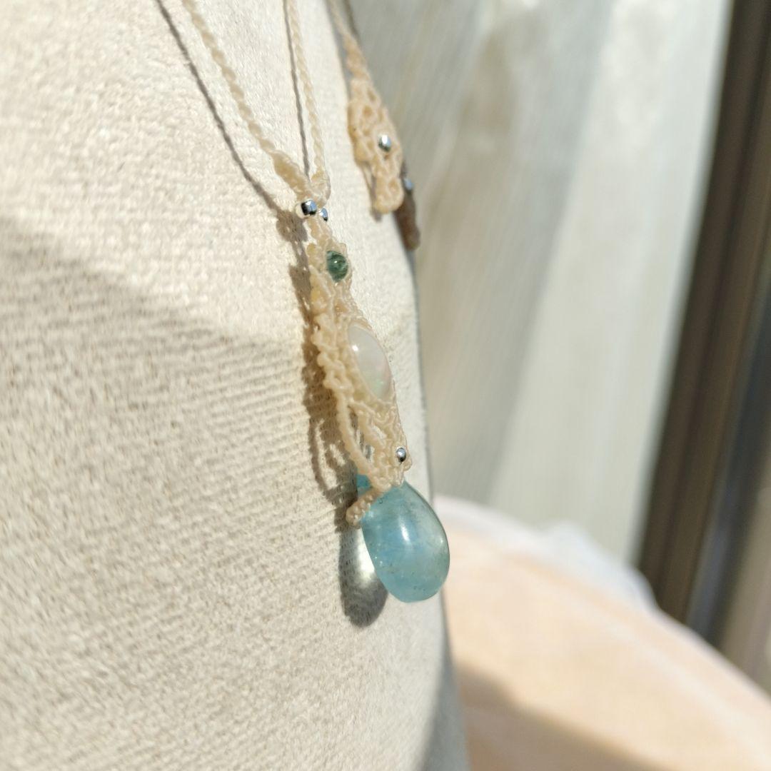 オパール　アクアマリン　マクラメ編みネックレス　他1点同梱