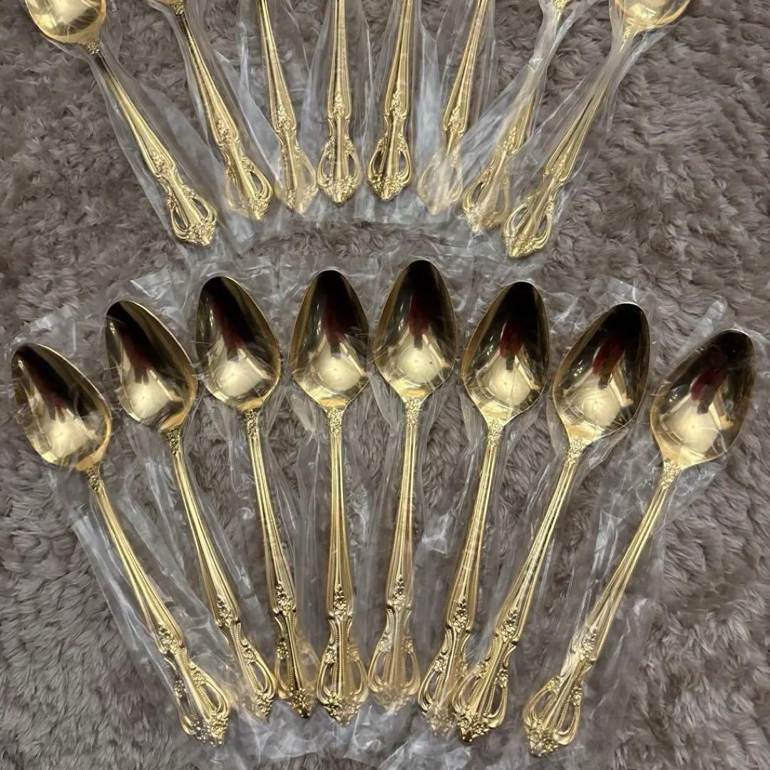 【未使用】サンクラフト 24金仕上げ カトラリーセット 55点 8客用 木箱付