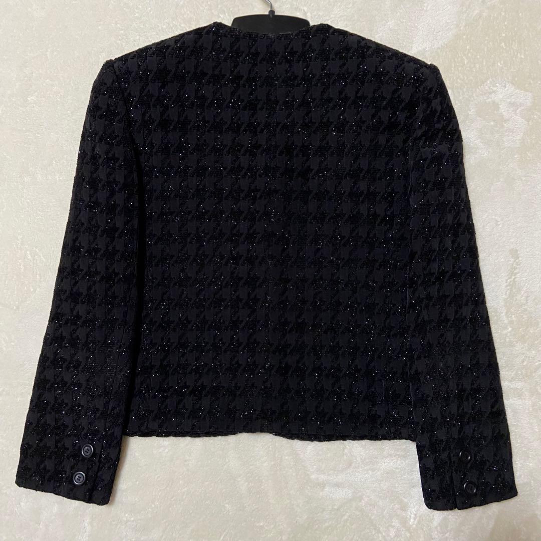 【美品✨】クリスチャンディオール ノーカラージャケット 千鳥格子 ラメ混 黒 S